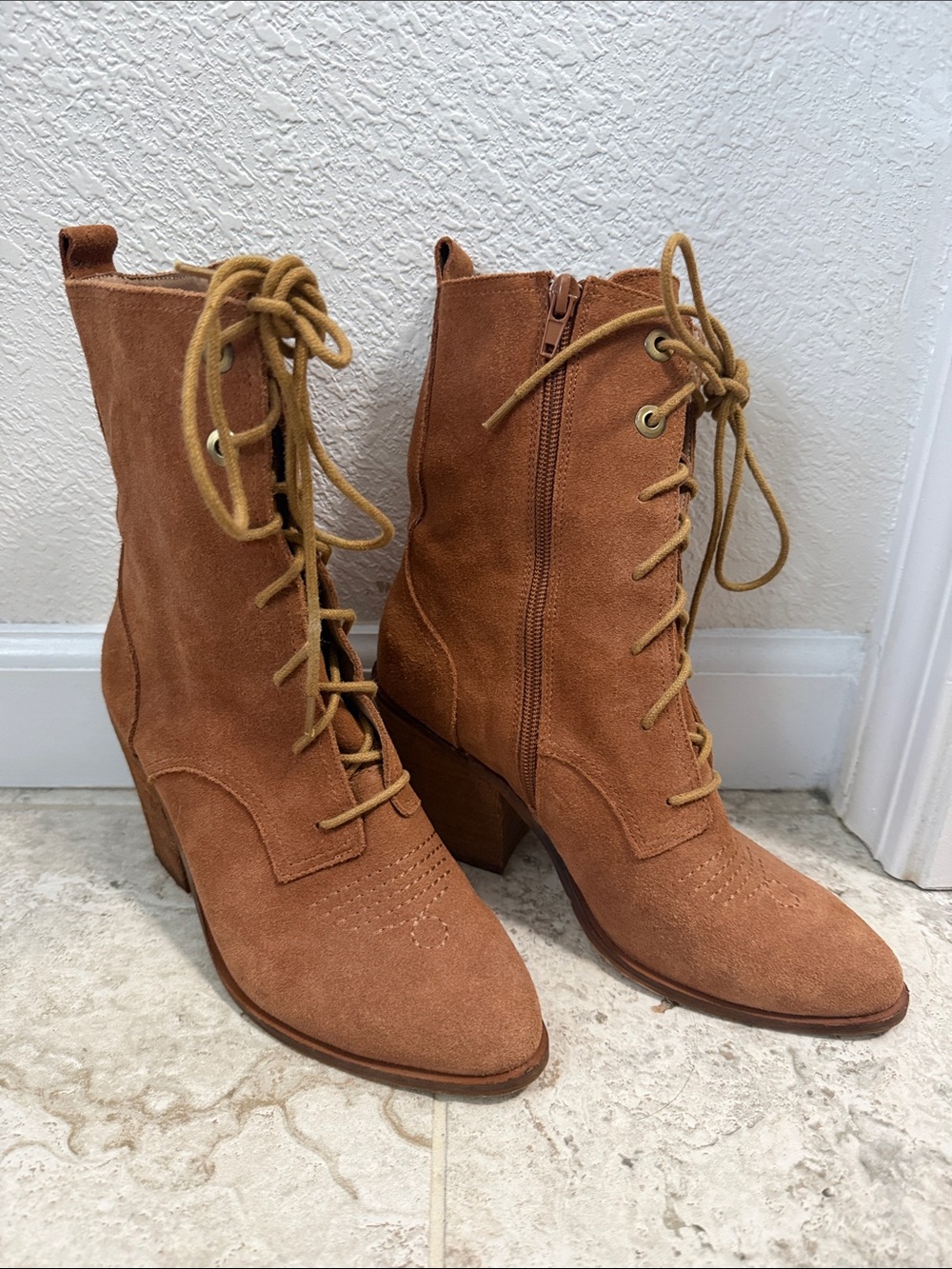 Chinese Laundry Tan Suede Lace-Up Ankle Boots
